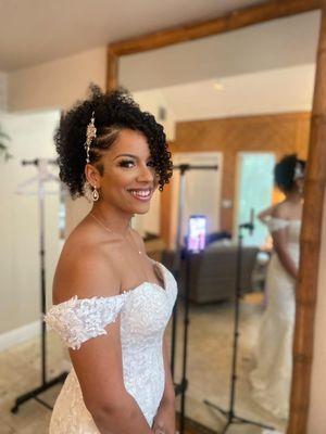 Updo on curl hair bride