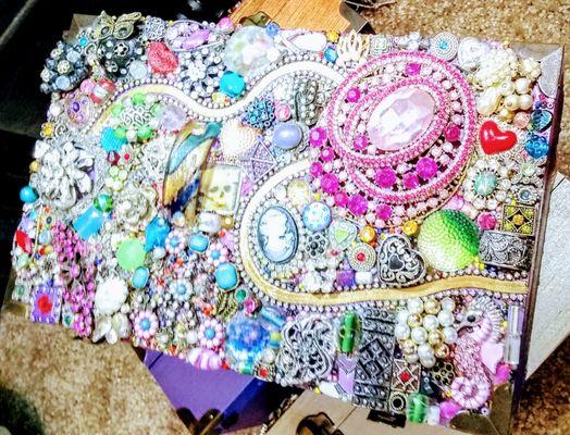 Custom trinket box commissioned with loose lab created gemstones.