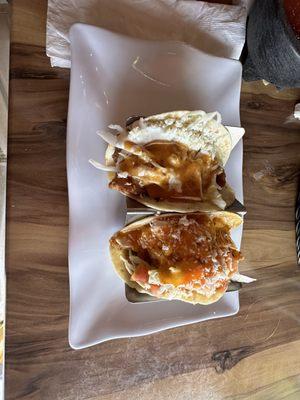 Buffalo chicken taco and Maui Maui taco