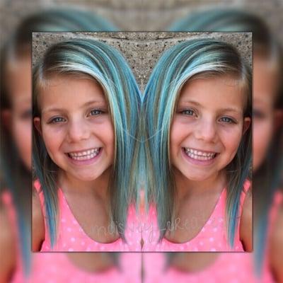 Gave this sweet girl some fun pieces of teal over her natural blonde.