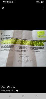 Their lawyer said I never reported it and then 6 weeks ago they sent the other