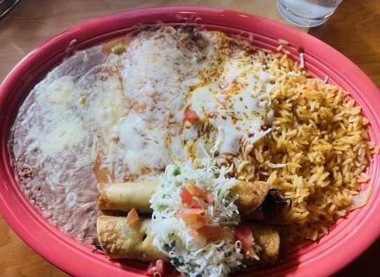 Chile Relleno, cheese enchilada and two taquitos!
