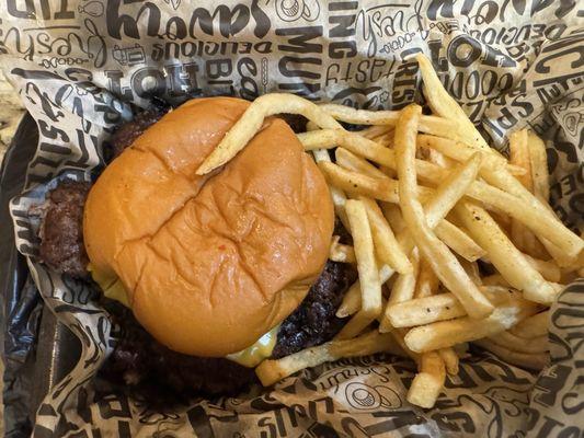 Oklahoma Onion burger- bland dry smash burger and the worst tallow fried fries.