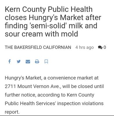 Hungry's Market closed down by Health Department.