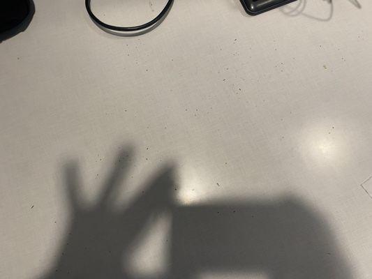 Debris mess at computer area left behind by someone else