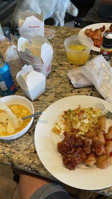 Sweet sour chicken, sesame chicken, combination fried rice