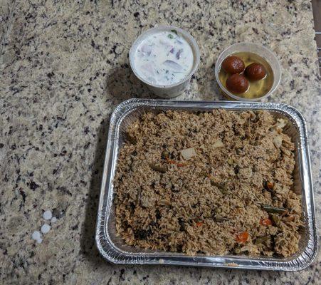 Veg biryani with raita and sweet (Weekend special)