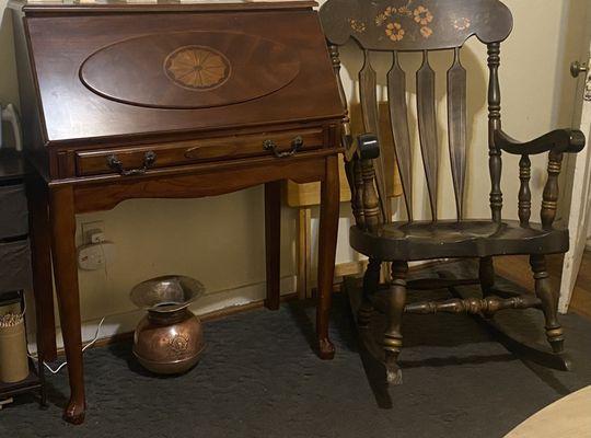 Antique Cherry Wood Secretary Desk with Inlay
