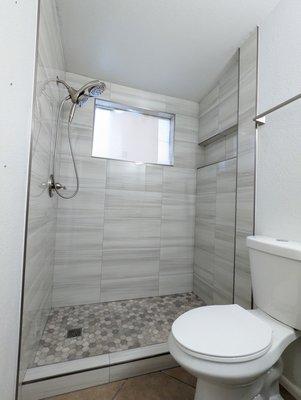 Shower stall renovation, tub to shower conversion