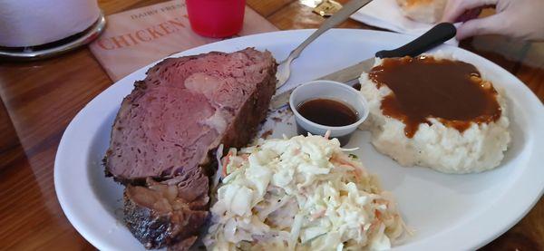 Prime rib cut about an in thick. Coleslaw was delicious also with large portion of mash and gravy