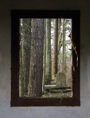 Odell cemetery window from chapel