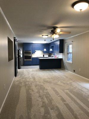Family room view into kitchen