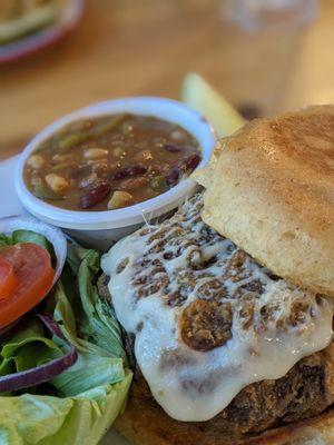 Crispy Mushroom Burger with Baked Beans