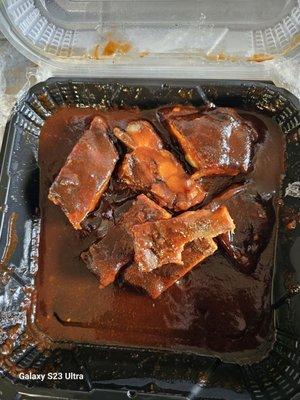 Rib tips with a lot of sauce