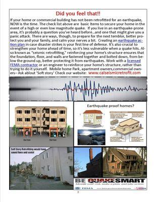 Visit Calseismicretrofit.com We do Bolt n Bracing on Homes and Appt. Units. FEMA Certified