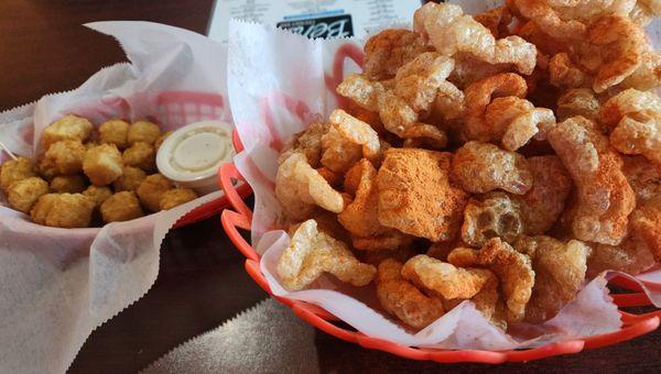 Fresh made pork rinds, they have 3 different seasonings you can add- so delish! My fiance loves the hot pepper cheese cubes as well.