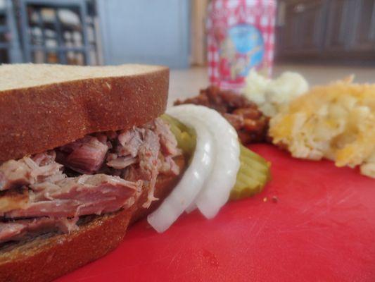 JD'S 1/3 lb BBQ sliced Brisket sandwich & sides