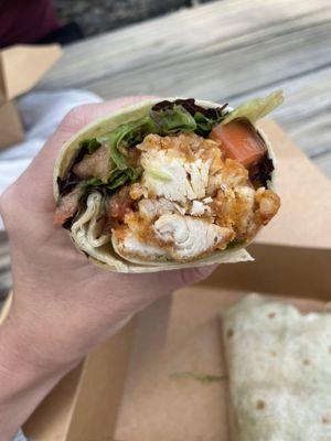 Crispy chicken wrap with buffalo sauce. So good!