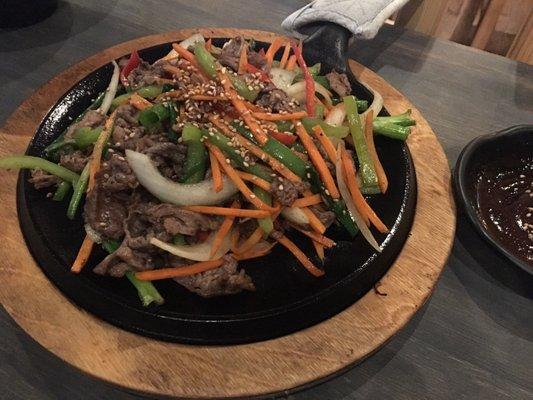 Brisket and bean sprout dish. Chef forgot to include bean sprouts, lol.