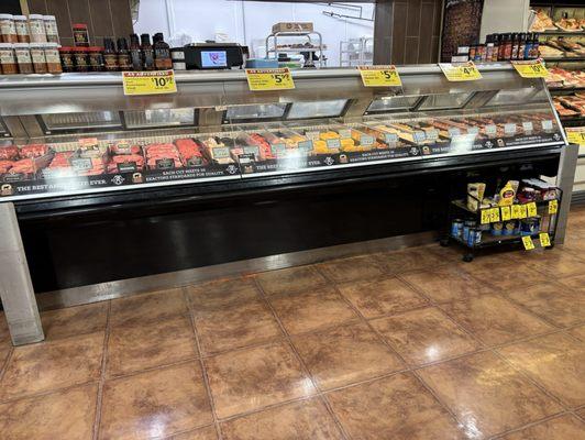 Meat case for special beef, chicken and other selections.