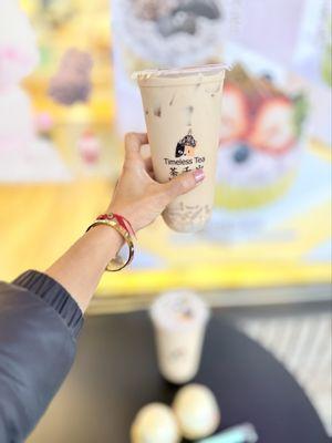 Grass Jelly Milk Tea with Boba