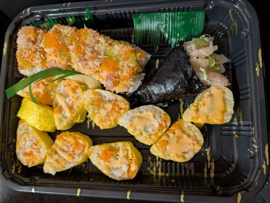 Sushi - yellowtail hand roll, Tokyo one roll, and Futo roll