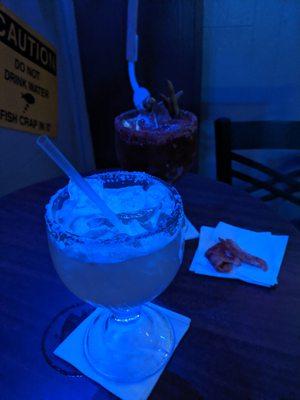 A margarita and a Bloody Mary (crispy bacon on the side)