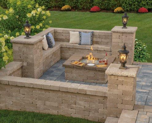 Go with this architectural design fire pit and benches built in.