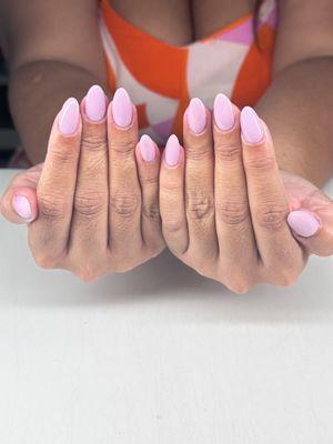 Natural nails with a completed Russian Manicure, Structured soft gel overlay topped with Japanese gel polish.