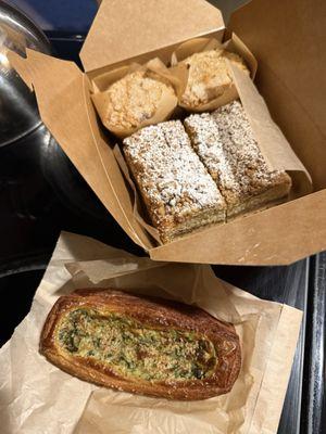 Coffee cakes, Earl Grey cake and a savory croissant