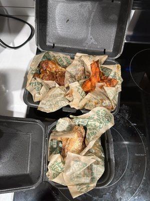 20 wings with original hot, garlic Parmesan, and Hawaiian sauce