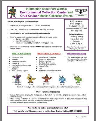 Address, hours, and items they take.