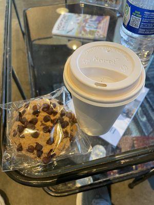 Chocolate chip cookie and latte