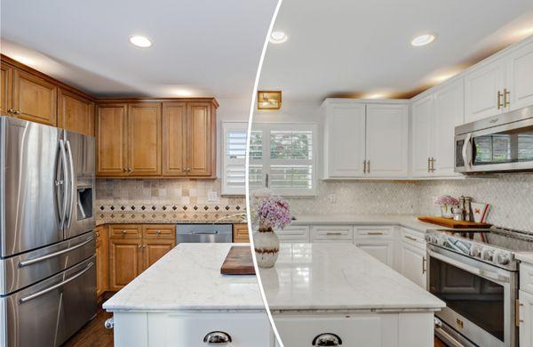 Before and after cabinet painting