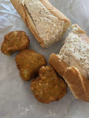 Tuna Sub , Broccoli and cheese bites to go .