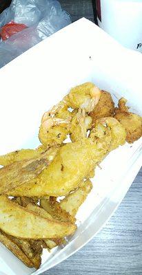 Not the best picture but #L.1 shrimp & fish with jojo's, hush puppies and mashed potatoes (not pictured)