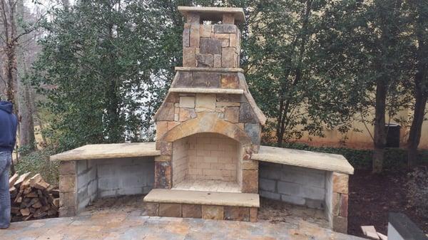 flagstone outdoor chimney