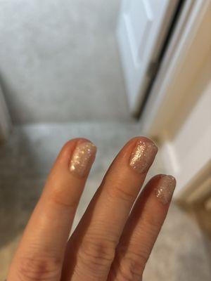 Nail polish all over the sides on my skin. Nails cut way too shirt on the side.