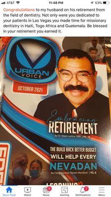 Dr. Owen Justice who retired congratulations Dr. JusticeFrom Cheyenne Decatur dental