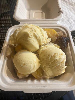 Peach cobbler w/ vanilla ice cream