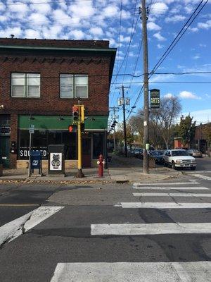 The shop as seen from the Route 11 bus stop.