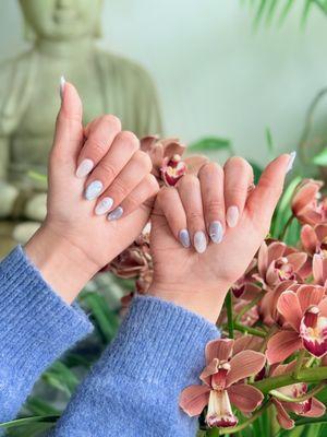 soft blue gel x set with cat eye polish