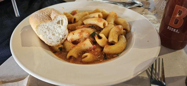 Very, very large rigatoni. Order the meatballs to go with it.