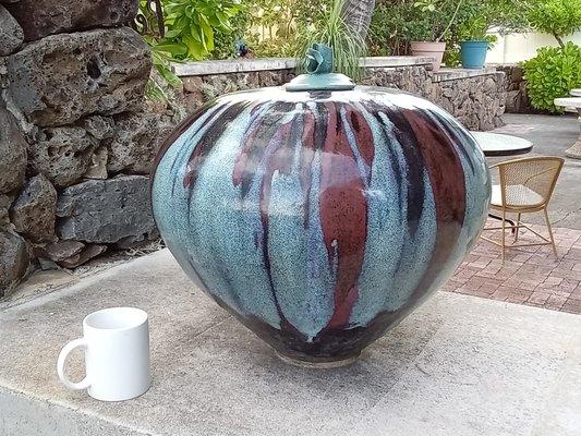 Handmade very old ceramic on hostel grounds.