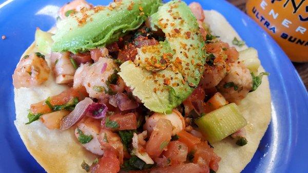 Shrimp ceviche tostada