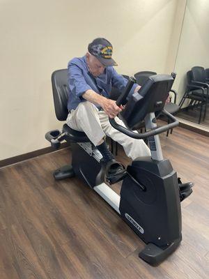 They have a small gym, he loves it!