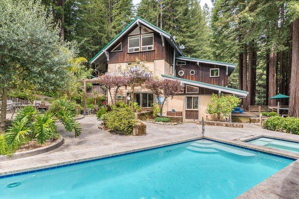 The solar heated pool with an electric cover.