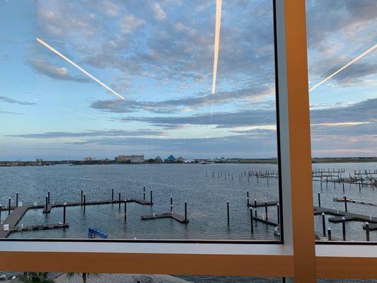 Broader view of dock and slips being repaired from an upper floor