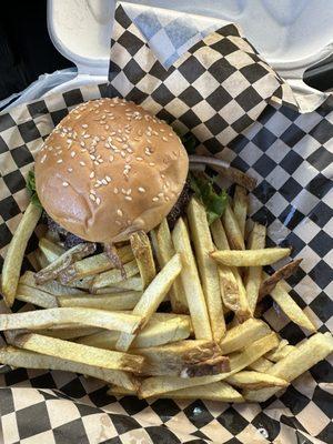 Double burger with fries just like the old days.