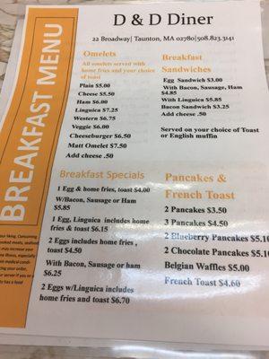 Menu for breakfast- front.